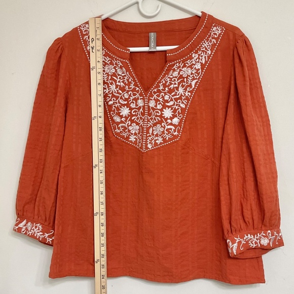 Noracora Women's Embroidered 3/4 Sleeve Tunic Blouse Orange XXL - Picture 7 of 11